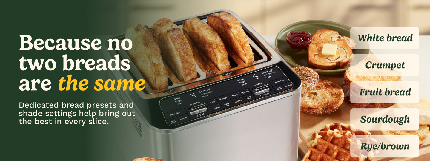 Image with toaster showing the different types of bread that can be toasted